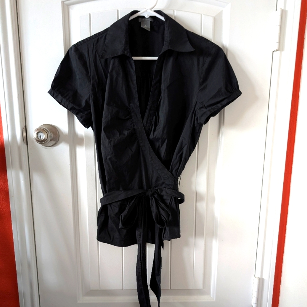 Ann Taylor, Black Wrap Top, Size 8